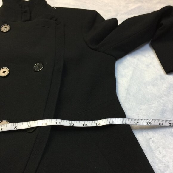 Vtg Ann Taylor Jacket Blazer 8P Womans Black Wool Double Breasted Ruffle Collar - Picture 7 of 15